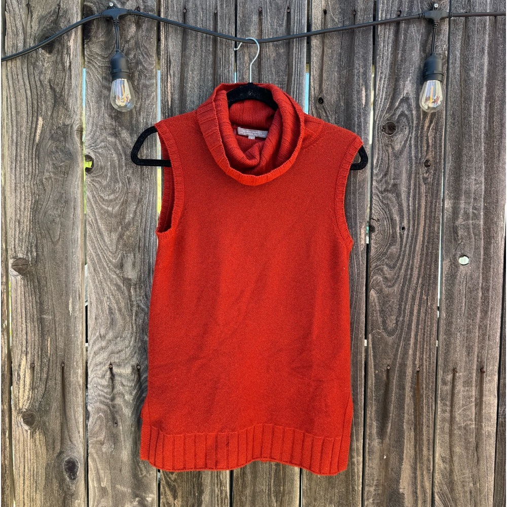 Neiman Marcus Mix Stitched Red Orange Cashmere Turtleneck Sweater size small